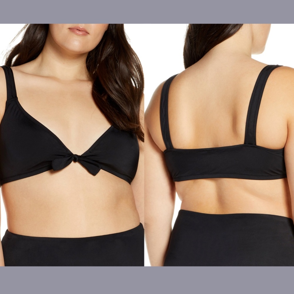 NWT MADEWELL [ PLUS 2X ] Second Wave Tie Front Bikini Top In True‎ Black - Picture 11 of 12
